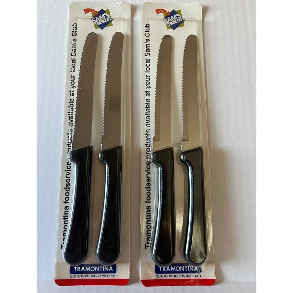 Tramontina 4 Piece Steak Knife Stainless Steel Serrated Black Handle 80009/545